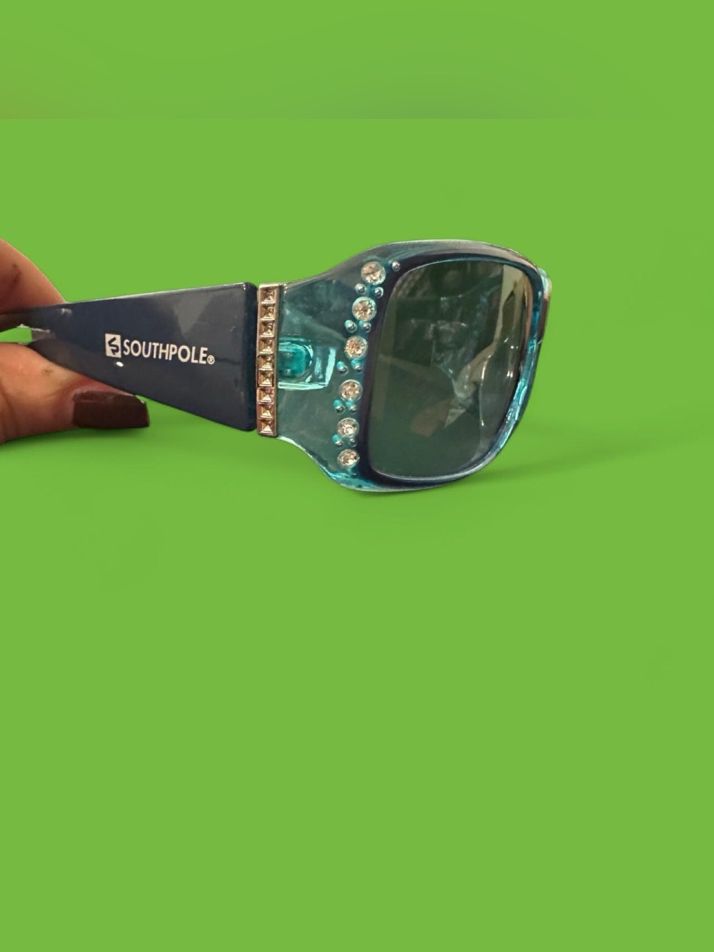 Vintage y2k Southpole Women's teal Blue Rhinestone Sunglasses